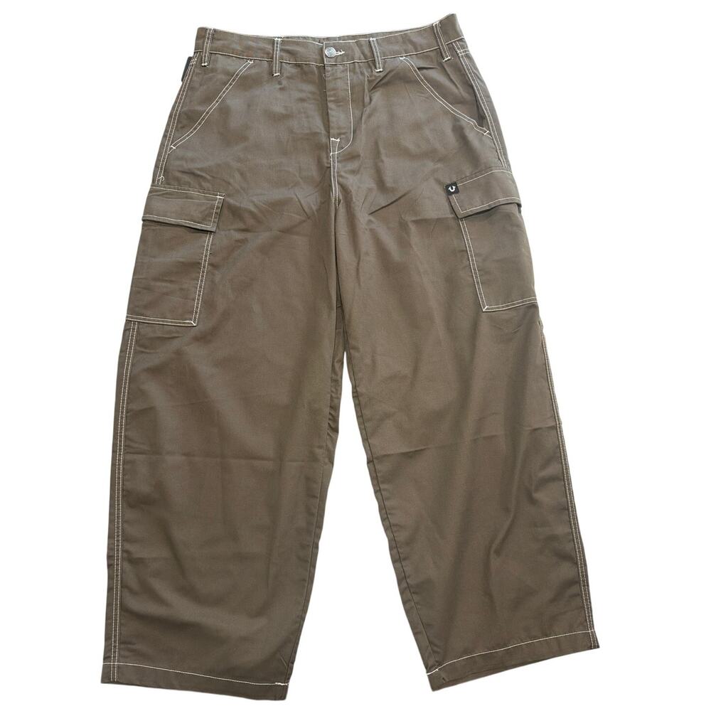 NWT True Religion Jeans Balloon Cargo Pants Men's 34X32 Brown Baggy Y2K 700756